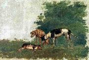Benedito Calixto Dogs and a capybara oil on canvas